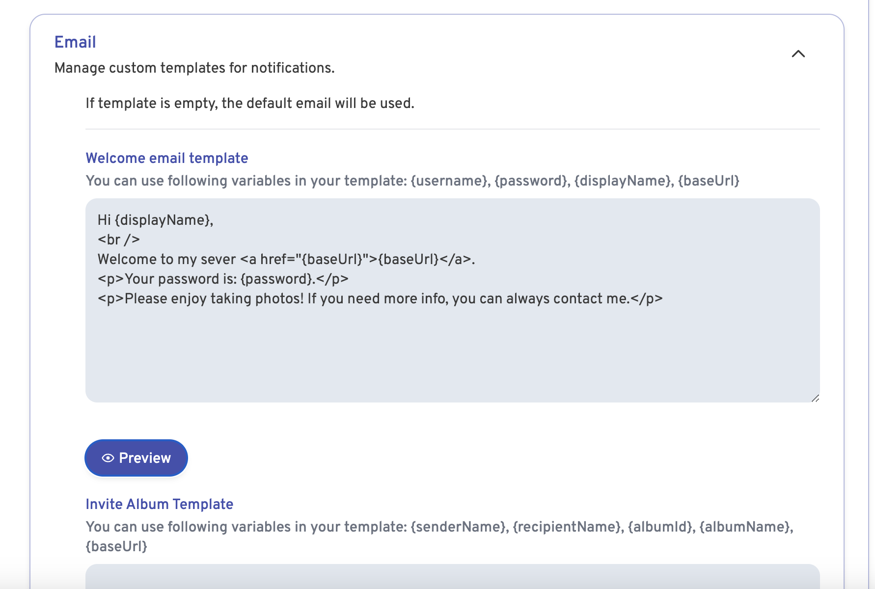 User notification templates